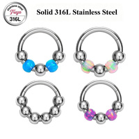 Bijou de piercing corporel Freya en acier inoxydable 316L, anneau clicker tendance avec opale synthétique et perles, pour septum, cartilage, nez, oreille