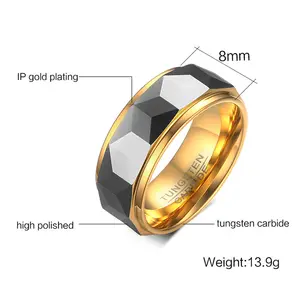 Nouveau Style marteau plaqué or noir hommes bijoux de mode 2022 usine bague en tungstène