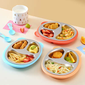 ถาดอาหารเด็กสแตนเลสโจจูพร้อมที่กั้นสำหรับเด็กอายุ 1-2 ปี สีส้ม น้ำเงิน แดง รูปทรงโค้ง ดีไซน์น่ารักสดใส - Product Image 4