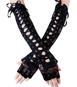 Guantes Sexys de Encaje Floral para <span class=keywords><strong>Mujer</strong></span>, Medios Dedos, Largos hasta el Codo, con Cordones, Estilo Steampunk, para Disfraces de Fiesta, Calentadores de Brazos, Mitones Sexys con Cinta para Club - Product Image 3