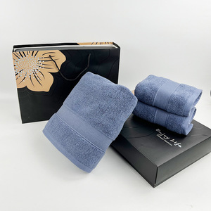 Towel <b>Gift</b> Set 3 Piece Blue Cotton Bath Towel With <b>Box</b> And Tote Bag Personalized Customization Business <b>Gift</b> - Product Image 1