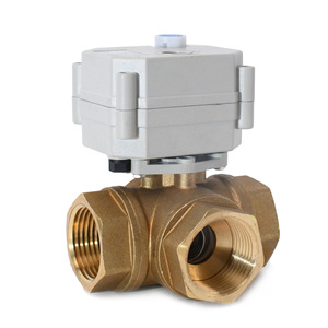 Vanne à boisseau sphérique horizontale en laiton à trois voies Tonhe 1 avec actionneur électrique pour traitement de l'eau DN25 - Product Image 1