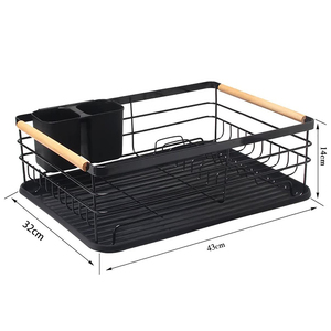 Égouttoir à vaisselle simple noir/blanc à un niveau pour ustensiles, en bambou et métal, pour <span class=keywords><strong>armoire</strong></span> de cuisine - Product Image 5