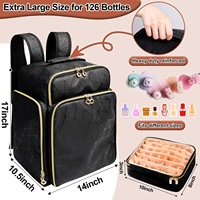 Sac à dos de rangement pliable en cuir PU imperméable, grande capacité, avec fermeture éclair, pour vernis à ongles, portable, pour l'extérieur, étui de rangement pour nail art 3