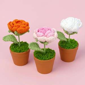 Rose en fil de laine faite à la main au design créatif, petite en pot, bleu glace, pour la décoration de la maison, du bureau, de la voiture, de la remise des diplômes et d'Halloween, vente en gros - Product Image 2