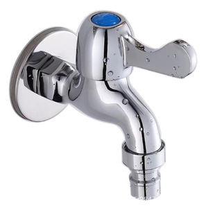 Robinet de lavage mural chromé à bec unique, design industriel, installation facile, robinet d'eau de 4 pouces avec poignée bleue - Product Image 1