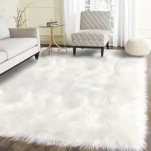 Faux Fur Rug Sheepskin Rug for Living Room Fluffy Wool Rug Fuzzy Rabbit Fur Carpet White for Bedroom Nursery Room Luxury Modern