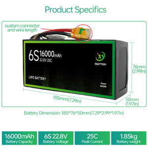 אטרי חבטרי מזל "ט סוללה 16000mah 22.2v 6s 25c ליפו חבילת הסוללה ce מוסמך 1000 מחזורים עבור ריסוס agri - Product Image 4