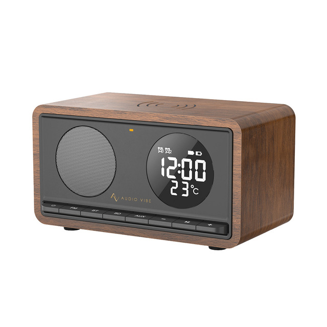 Retro Wooden Desktop Speaker White Noise Machine with Radio Wireless Charging 5-10 Hours Playtime