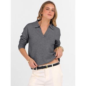 Pull en maille léger à col en V et manches longues pour femme – Tenue basique décontractée d'automne - Product Image 3