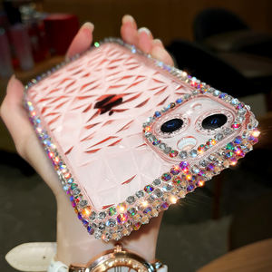 لهاتف iPhone 16 15 14 13 مصنوع يدويًا من الكريستال اللامع جراب ماسي لهاتف iPhone تألق وردي شفاف مع مصد ماسي - Product Image 2