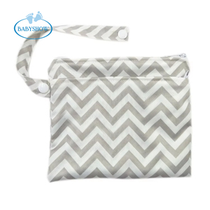 Babyshow venta al por mayor diseño ondulado bolsillo Mini bolsas secas húmedas 18x15cm bolsas de tela reutilizables doble compartimento con cremallera impresión portátil - Product Image 1