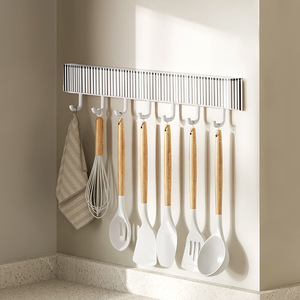 HeDou Wall Mounted <b>Hooks</b> White Self Adhesive <b>Kitchen</b> Storage Rack For Utensils And Clothing - Product Image 2