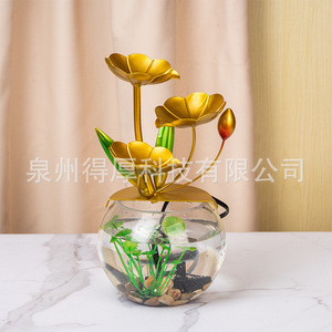 Aquarium décoratif créatif avec fleurs dorées, bassin d'eau en verre, humidificateur électrique pour bureau, cadeau - Product Image 2