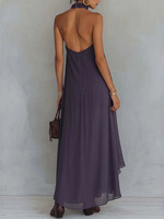 Robe longue élégante Joydressing violette à col halter, brodée, asymétrique, à volants, en mousseline, pour fêtes, vente en gros, personnalisable