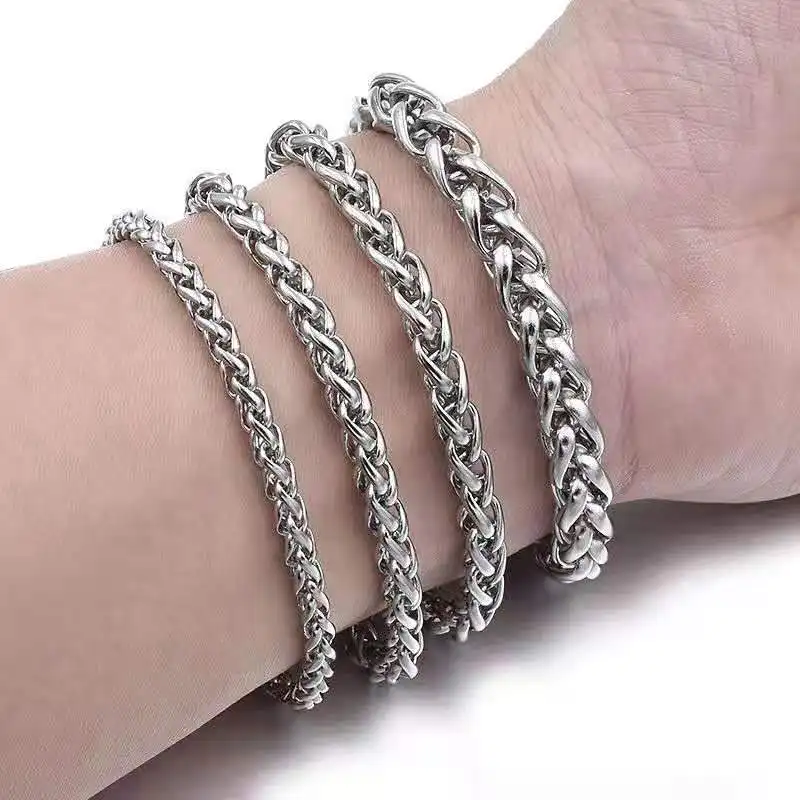 Baja Titanium Pria Keranjang Bunga Rantai Gelang Bangle Perhiasan Keel Rantai Lapisan Ganda Gelang Grosir