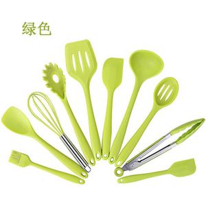10-piece Set <b>Silicone</b> Kitchen Utensils Non-stick Cooking Spoon Lid Set Rice Spoon Scraper <b>Baking</b> Modern Simple Style Black Red - Product Image 2