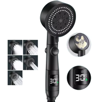 Robinet de Douche à Main Moderne en Laiton Écologique avec 5 Réglages Haute Pression, Affichage Numérique Noir et Diverter Intégré