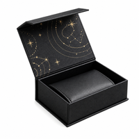 Boîte organisatrice de bijoux à couvercle magnétique personnalisé en cuir noir obsidienne avec motif étoile dorée pour les marques de vente au détail