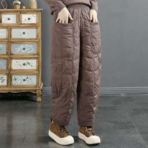 Harem Pants Solid Color Thick Windproof Warm Loose Fit Casual Women's Winter Pants Coffee Black Khaki - Product Image 1