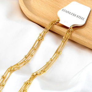 Collar de Cadena con Cuentas de Acero Inoxidable, 45cm 50cm 55cm 60cm, Color Dorado, para Uso Diario, Joyería Fina - Product Image 1