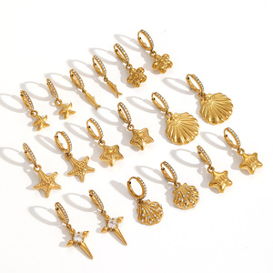 ต่างหูแฟชั่นทรงหยดน้ำ ชุบทอง ดีไซน์ปลาดาวและเปลือกหอย ทำจากสแตนเลส เหมาะสำหรับงานปาร์ตี้ ประดับเพชรซิร์คอนขนาดเล็ก - Product Image 4