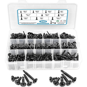 380pcs <b>Black</b> Stainless Steel Self Tapping Screws Large <b>Flat</b> Head Grade 8 <b>Sheet</b> Metal Imperial Inch 410 Steel Boxed - Product Image 1