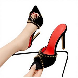 Sandalias de tacón ultra alto con punta fina, estilo sexy, con remaches y bloques de color, tipo peep-toe, sin cordones, para desfile de moda, novedad de verano 2026 - Product Image 3