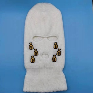 Máscara de esquí de material acrílico de punto al por mayor sombrero de máscara de Ciclismo de cara completa de 3 agujeros con lágrimas de Dólares azules bordadas - Product Image 6