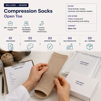Chaussettes de compression à bout ouvert avec logo pour la collection Confort, pour acheteurs en gros avec service de correspondance des couleurs