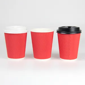 Red Printed Eco Friendly 8oz Insulated Disposable Ripple Wall Paper Coffee Cup For Hot Drinks