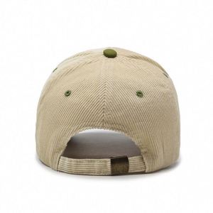 Casquette de baseball en velours côtelé à visière incurvée, bicolore, avec broderie de lettres, réglable, style rétro, protection solaire, casquette de papa - Product Image 3