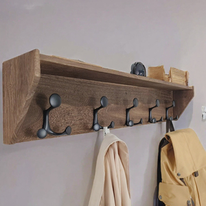 Étagère murale en bois tendance avec crochets en laiton, organisateur de rangement pour entrée, chambre, cuisine, élégante, par Falak World Export - Product Image 3