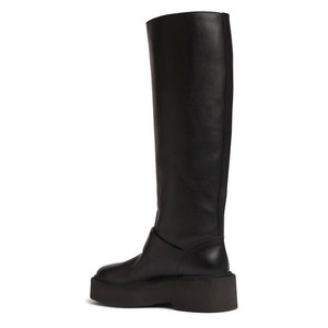 Women Low <b>Heel</b> Knight Boots <b>Round</b> <b>Toe</b> Knee High Long Booties Flat Big Metal Buckles Ladies Thick Sole Shoes - Product Image 2