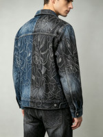 Veste en jean épaisse personnalisée pour homme, veste jacquard bicolore, streetwear vintage, veste unisexe, fabricant en gros
