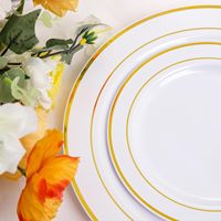 Assiettes jetables classiques en plastique doré, assiettes à dîner et à salade blanches et dorées pour fêtes, baby showers, mariages, vaisselle de Chine