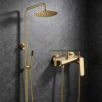 Système de douche Weihao en laiton brossé doré non revêtu, mitigeur mural apparent, kit de douche avec pommeau rond pour salle de bain