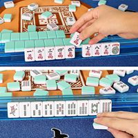 Set Mahjong Amerika Modern Tas Jinjing Kanvas Ber-resleting 166 Ubin 4 Rak Perlengkapan Lengkap Hiburan Portabel