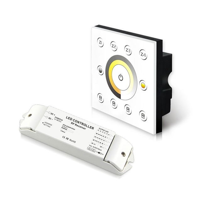 Wireless RF 2.4G Multi-Zone CCT Panel P6X+R4-CC-2.4G Wall CCT Led Step Light Controller Dmx 512 Controller for CCT Strip Light
