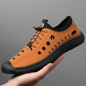 Chaussures d'été décontractées <span class=keywords><strong>en</strong></span> <span class=keywords><strong>cuir</strong></span> souple pour hommes avec semelles souples, légères, respirantes, antidérapantes et creuses - Product Image 4