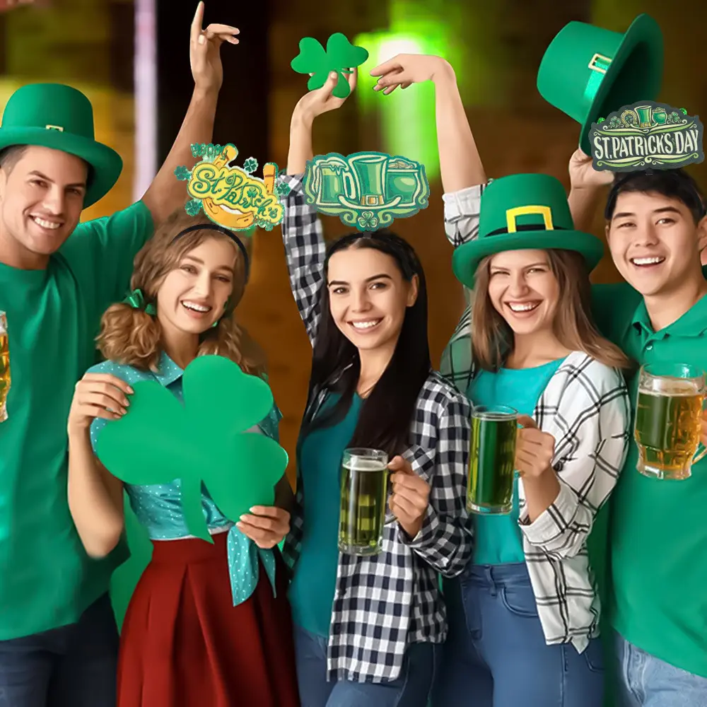 Bando hari St. Patrick 2024 bando dekorasi pesta Irlandia ikat kepala perlengkapan pesta jumlah besar untuk Hari St. Patrick atau Hari Irlandia