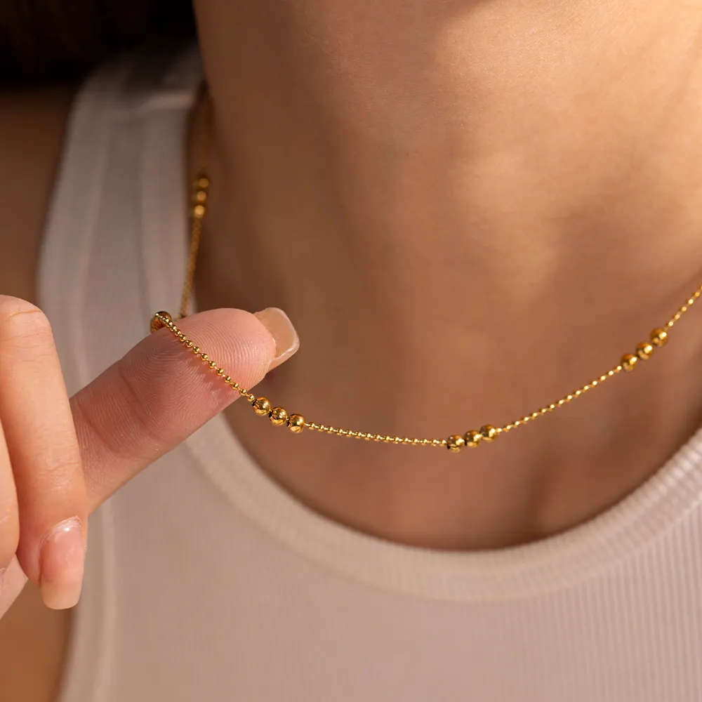 소녀를위한 간단한 고상한 18K 금도금 스테인레스 스틸 보석 매력 3 구슬 체인 초커 목걸이
