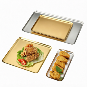Plateau de service en acier inoxydable doré, vaisselle décorative de luxe pour la maison, le restaurant, l'hôtel, les fêtes et les dîners - Product Image 1