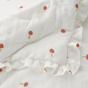Housse <span class=keywords><strong>de</strong></span> couette en lin à volants pour tout-petits, couverture <span class=keywords><strong>de</strong></span> lit bébé ajustée, couvertures douces et respirantes en mousseline <span class=keywords><strong>de</strong></span> coton pour filles et garçons, édredons en coton motif champignon - Product Image 3
