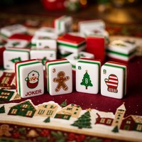 Ensemble de Mahjong de Noël de luxe, 160 pièces, tuiles en acrylique de 32 mm à dos rouge, tapis en forme d'éventail bleu marine, jeu de casino, cadeau de Noël, 4 joueurs