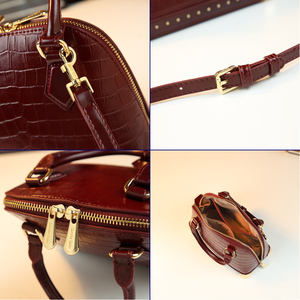 Sac à main Niche en cuir gaufré crocodile couleur unie, style <span class=keywords><strong>luxe</strong></span> léger français pour femme, avec rivets et pendentif cœur - Product Image 6