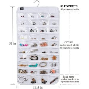 ที่เก็บเครื่องประดับแบบแขวน 80 ช่อง สีขาว ผ้าไม่ทอ สำหรับเก็บต่างหู แหวน สำหรับเด็กผู้หญิงและผู้หญิง - Product Image 2