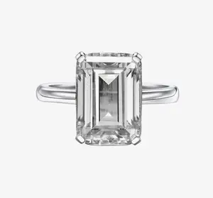 Women's Cubic Zirconia Rings Square Emerald Cut Engagement Ring Sterling Silver