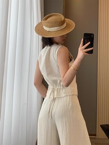 Thân thiện với môi trường vải bền vững <span class=keywords><strong>Linen</strong></span> V cổ phụ nữ phụ nữ thời trang giản dị hàng đầu quần áo trực tuyến bán buôn Nhà cung cấp - Product Image 2