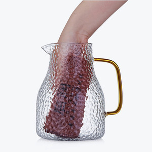 Jarra de agua de vidrio texturizado martillado con tapa de madera, resistente al calor, para uso doméstico, juego para servir bebidas frías para adultos - Product Image 3